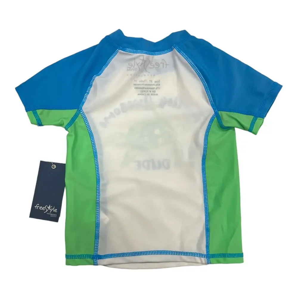 Freestyle Swim Short Sleeve Rashguard Turtle White Blue Green Boy's 3T NEW - Picture 3 of 3
